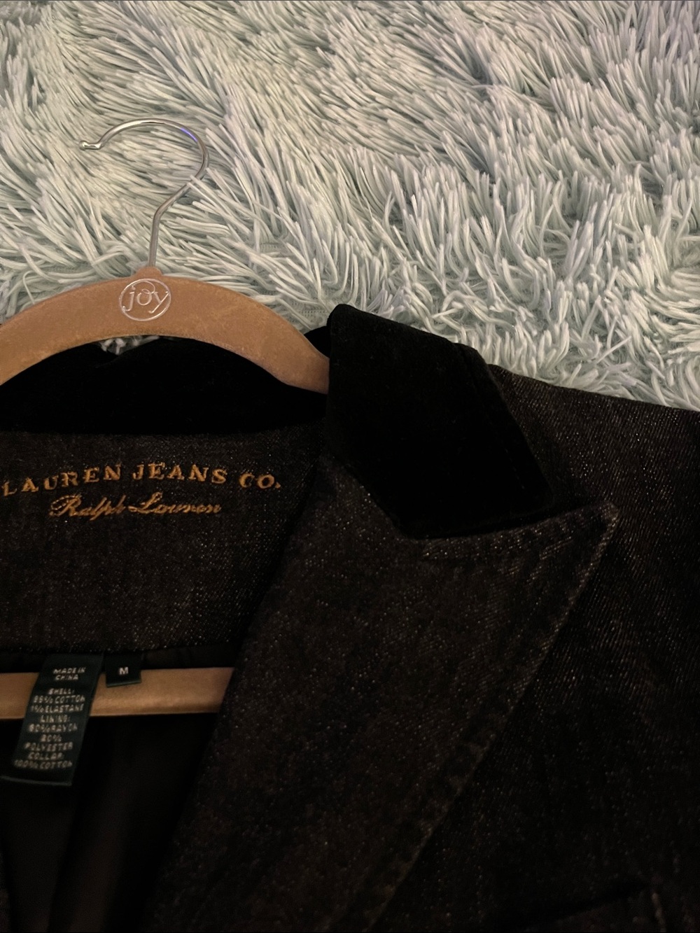 LAUREN by RALPH LAUREN BLACK DENIM W VELVET COLAR STUNNING TAILORED COAT NEW M - Picture 9 of 16
